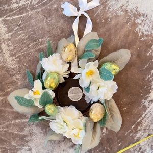 Spring Wreath or Candle Ring Centerpiece Greenery & Pastel Easter Eggs & Flowers